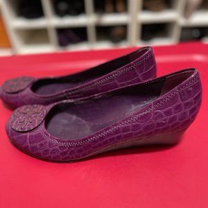 'Tory Burch' Sally Wedge Croc Design Leather Shoes